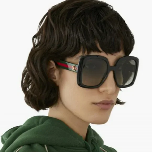 NEW GUCCI GG0036SN 002 Black Green Red Square Women Sunglasses GG 0036SN